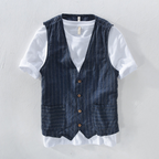 Carlos - Men's Linen Striped Button-Front Vest