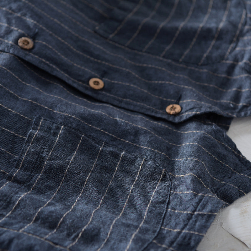 Carlos - Men's Linen Striped Button-Front Vest