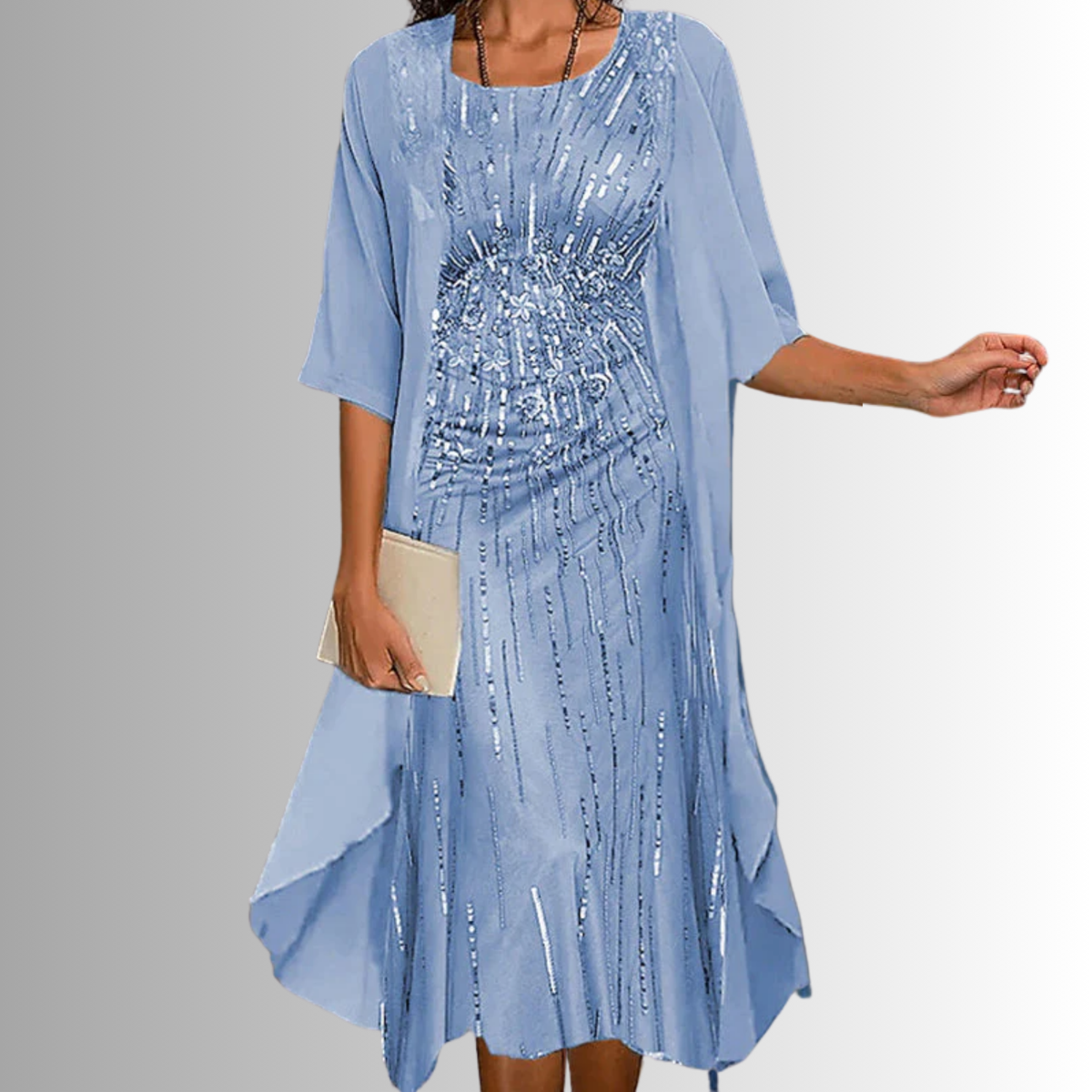 Caroline - Women's Floral Slip Dress with Sheer Open-Front Duster