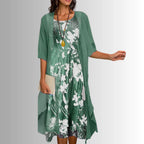 Caroline - Women's Floral Slip Dress with Sheer Open-Front Duster