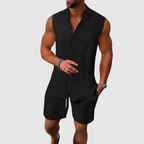 Carter - Men's Sleeveless Mandarin Collar Shirt & Shorts Set