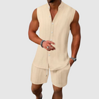 Carter - Men's Sleeveless Mandarin Collar Shirt & Shorts Set