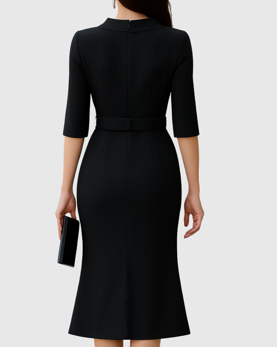 Cecelia - Women's Belted Mock-Neck with Asymmetric Hem