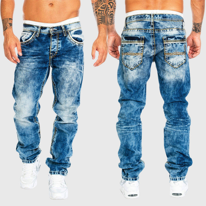 Cesar - Men's Vintage Washed Straight Leg Denim Jeans