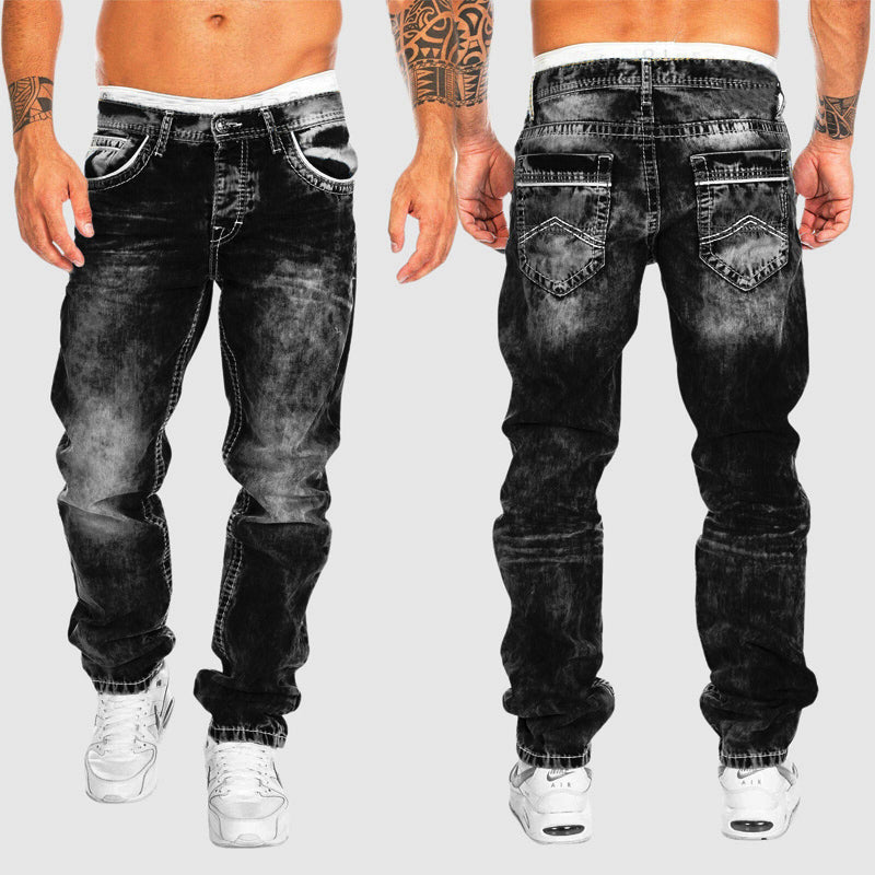 Cesar - Men's Vintage Washed Straight Leg Denim Jeans