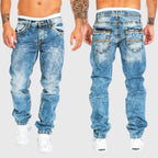 Cesar - Men's Vintage Washed Straight Leg Denim Jeans