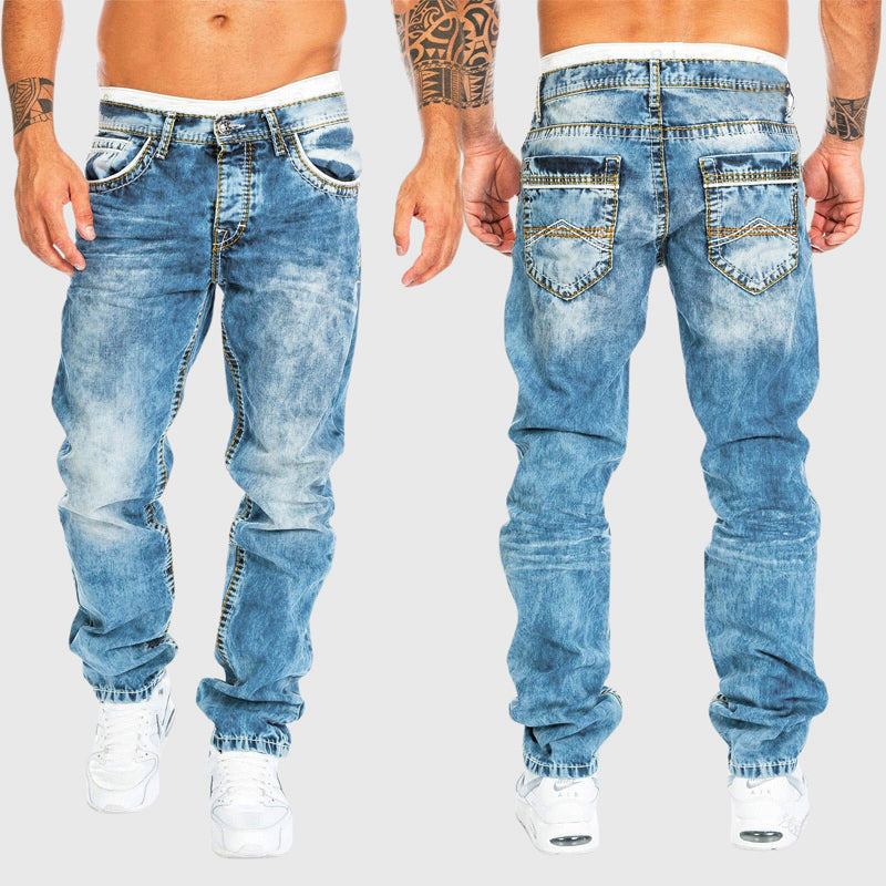 Cesar - Men's Vintage Washed Straight Leg Denim Jeans
