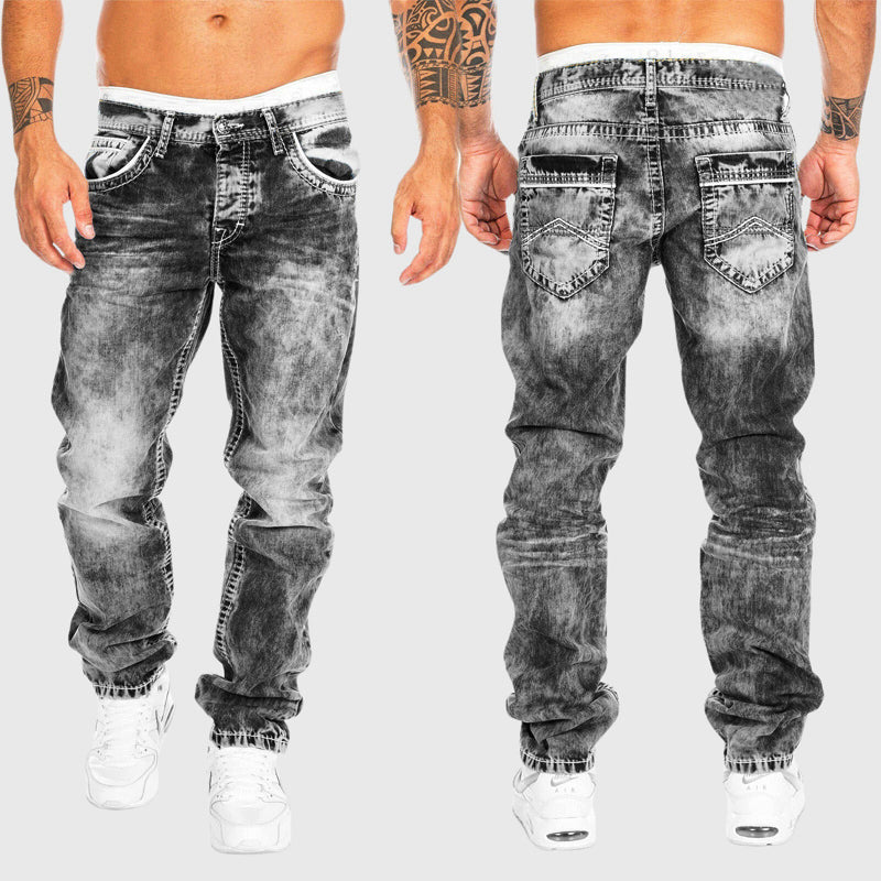 Cesar - Men's Vintage Washed Straight Leg Denim Jeans