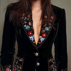 Clara - Women's Velvet Blazer with Embroidered Lapels
