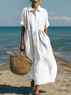 Cleo - Women's Button-Front Collared Gathered Dress