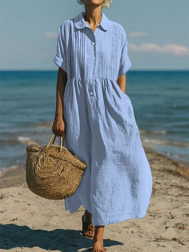 Cleo - Women's Button-Front Collared Gathered Dress