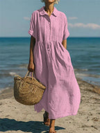 Cleo - Women's Button-Front Collared Gathered Dress