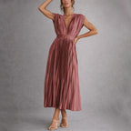Colette - Women's Deep V-Neck Accordion-Pleated Dress