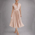 Colette - Women's Deep V-Neck Accordion-Pleated Dress