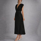 Colette - Women's Deep V-Neck Accordion-Pleated Dress
