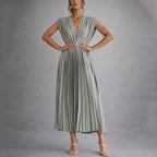 Colette - Women's Deep V-Neck Accordion-Pleated Dress