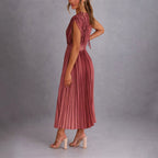 Colette - Women's Deep V-Neck Accordion-Pleated Dress
