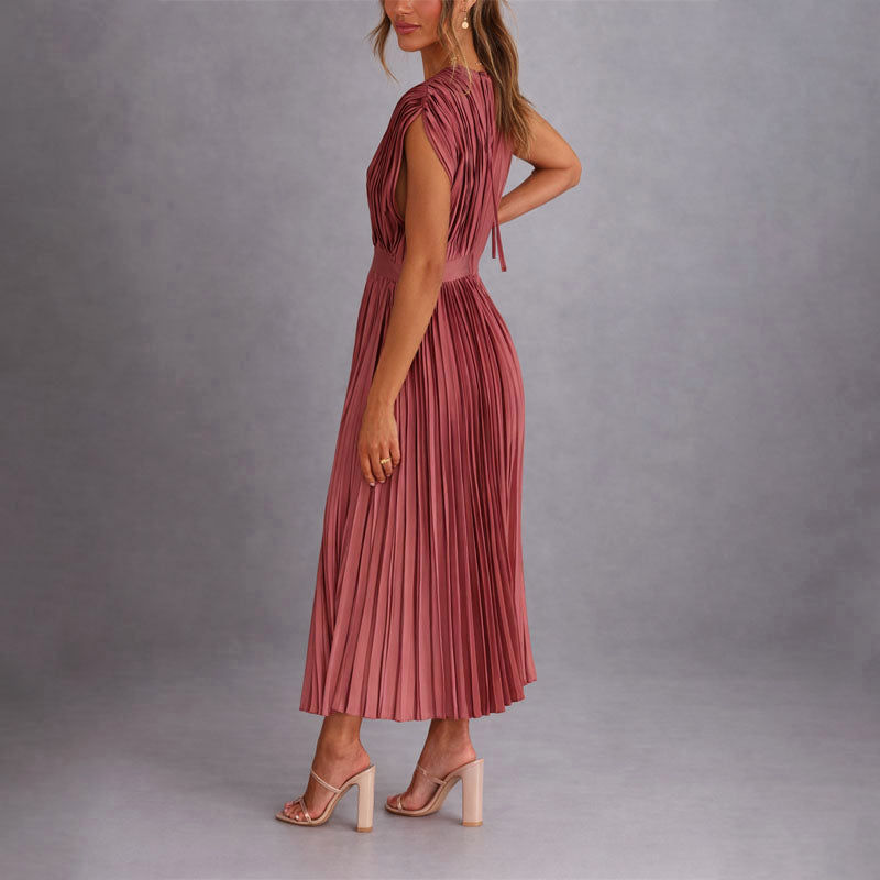 Colette - Women's Deep V-Neck Accordion-Pleated Dress