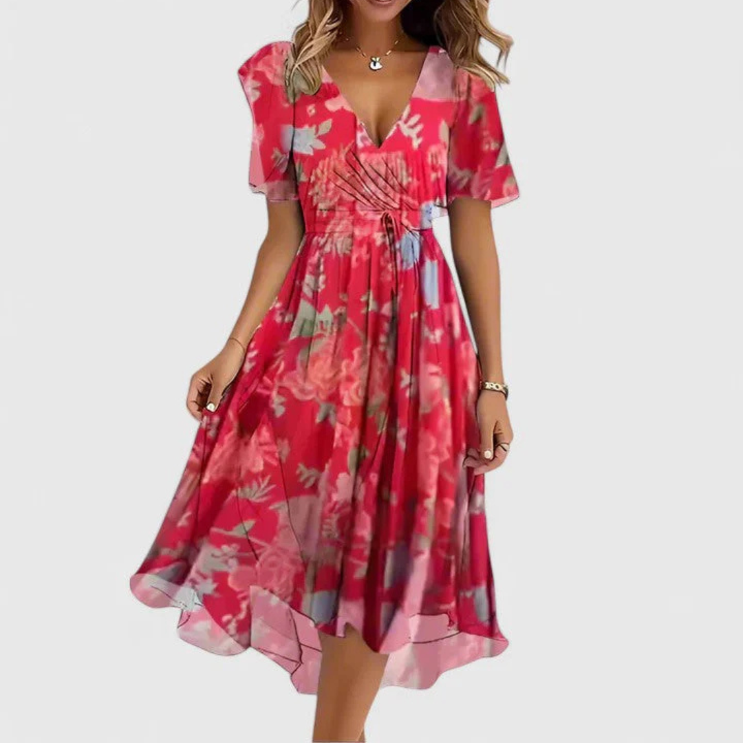 Cressida - Women's Floral Wrap V-Neck Flowing Dress