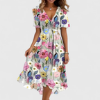 Cressida - Women's Floral Wrap V-Neck Flowing Dress
