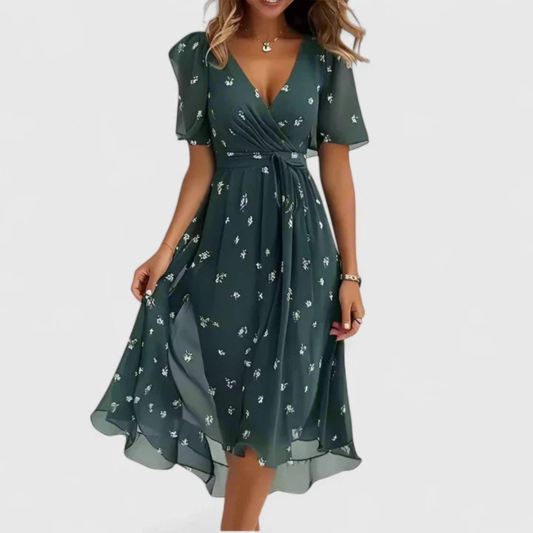 Cressida - Women's Floral Wrap V-Neck Flowing Dress