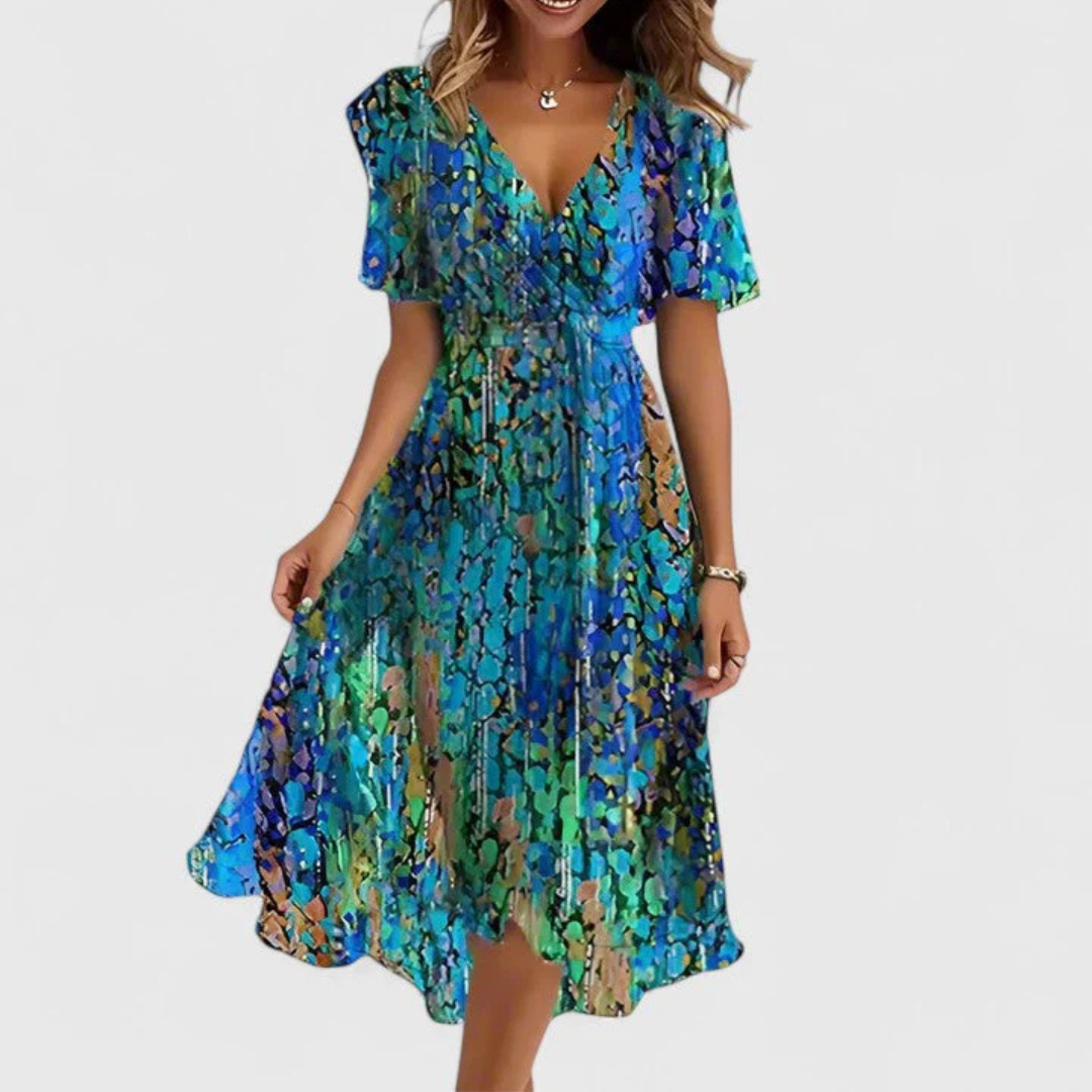 Cressida - Women's Floral Wrap V-Neck Flowing Dress