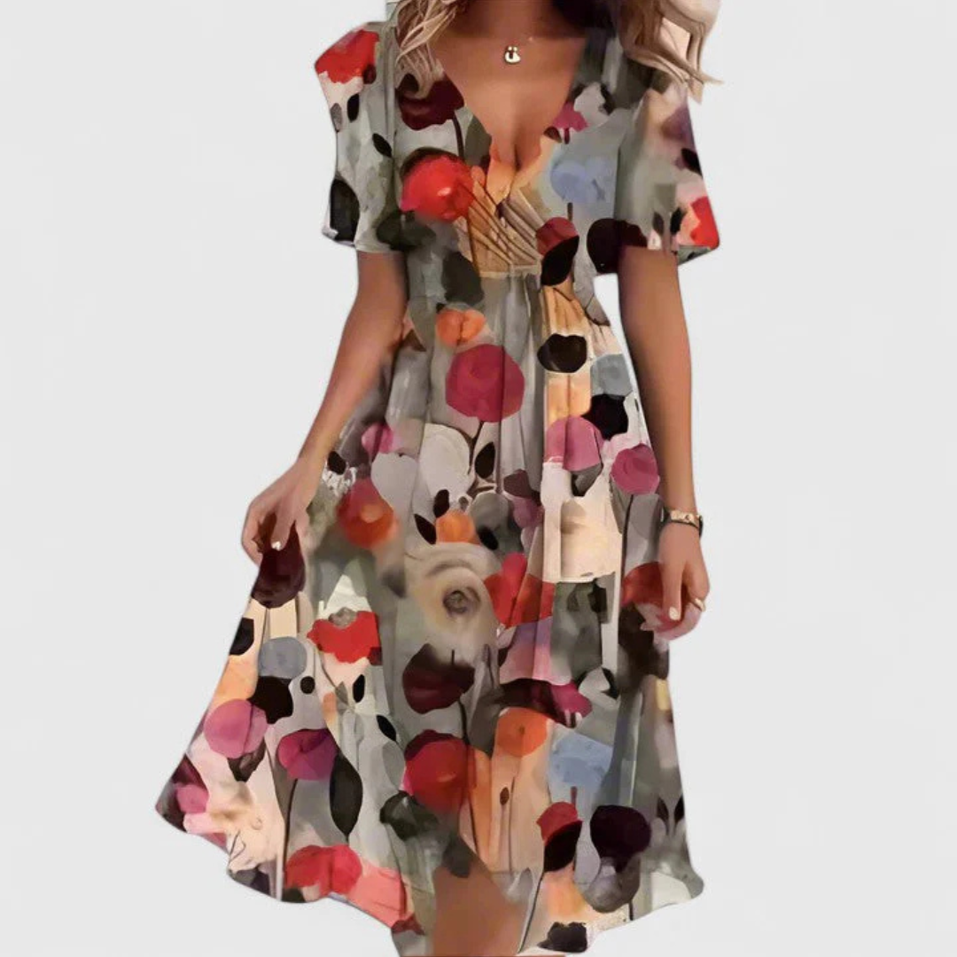 Cressida - Women's Floral Wrap V-Neck Flowing Dress