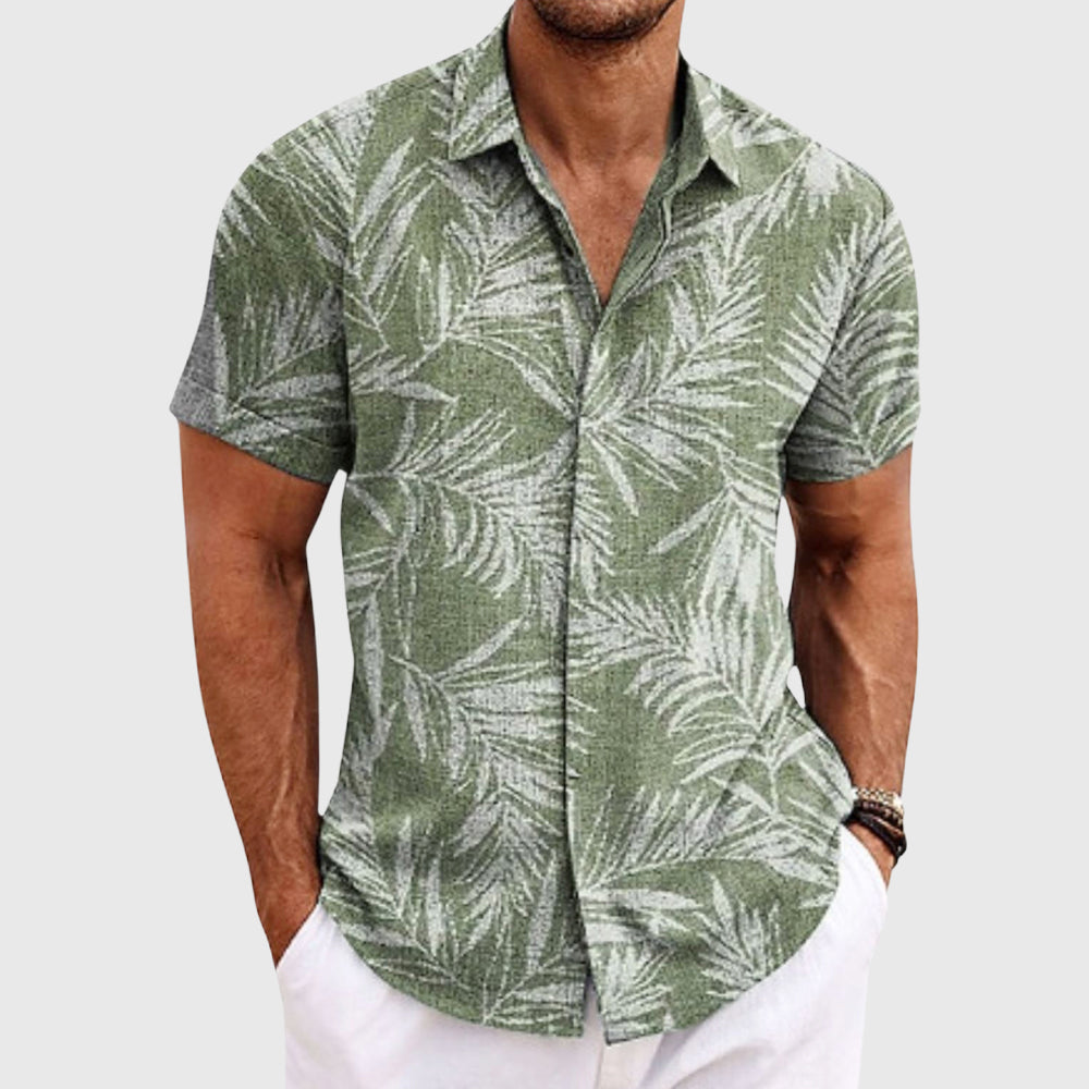 Cyrus - Men's Botanical Print Button-Front Shirt