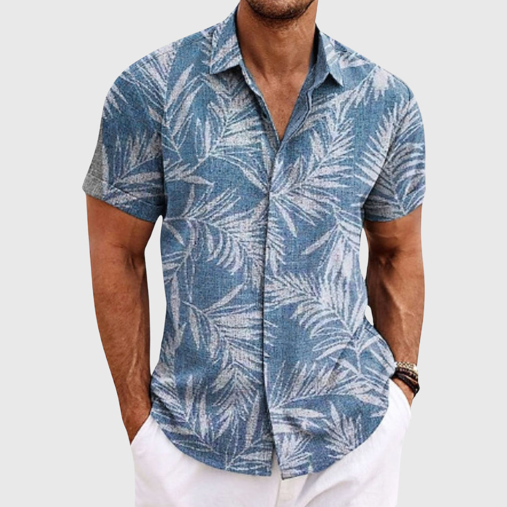 Cyrus - Men's Botanical Print Button-Front Shirt