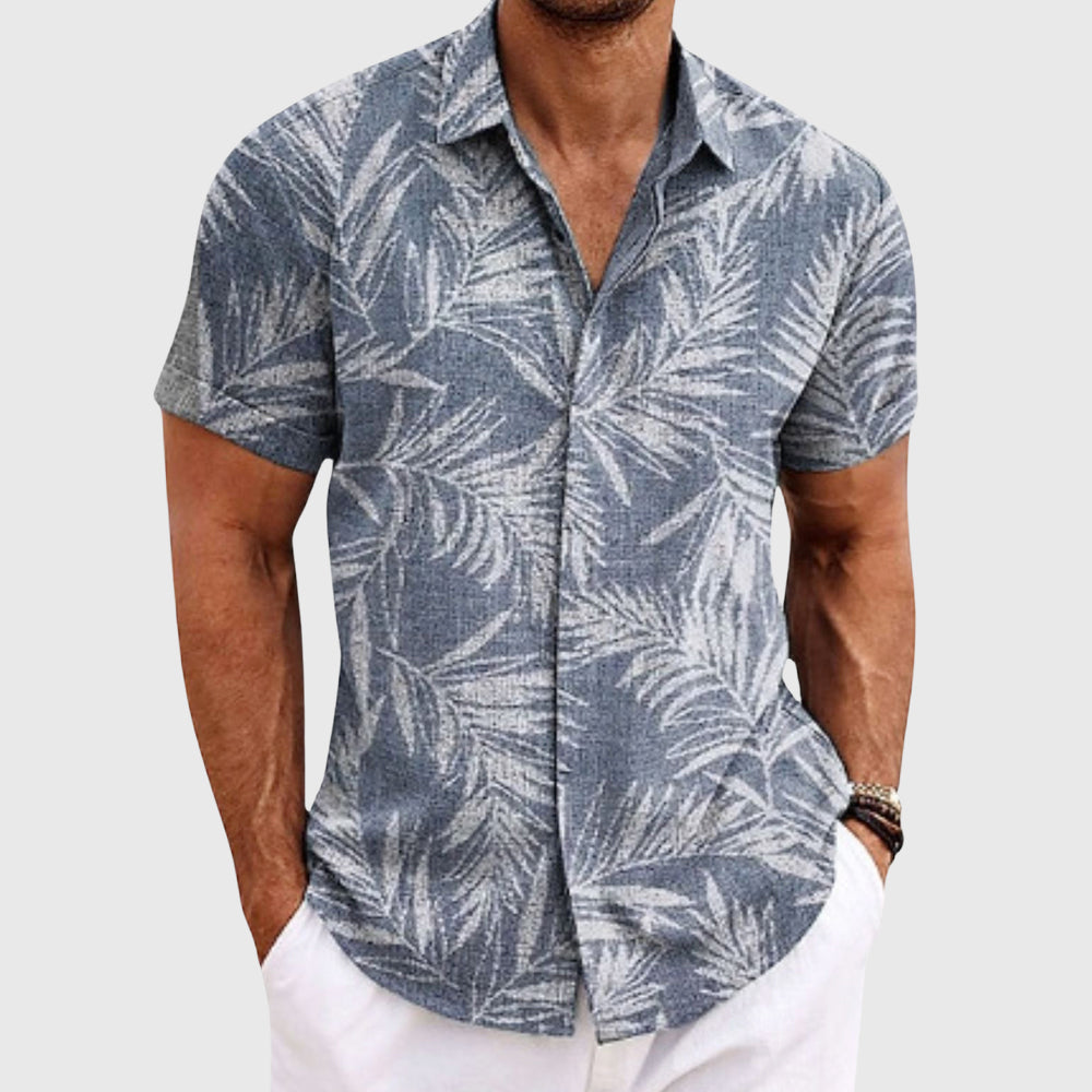 Cyrus - Men's Botanical Print Button-Front Shirt