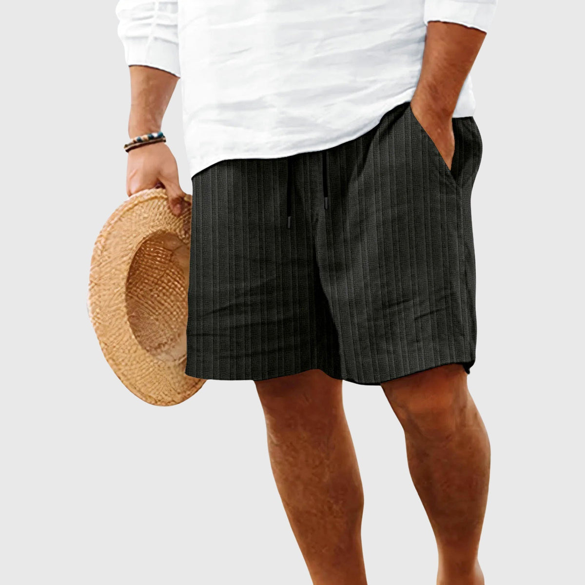 Daniel - Men's Vertical Ribbed Knit Drawstring Shorts