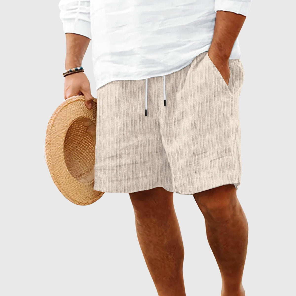 Daniel - Men's Vertical Ribbed Knit Drawstring Shorts
