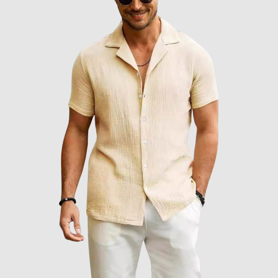 Danny - Men's Crinkle-Textured Camp Collar Shirt