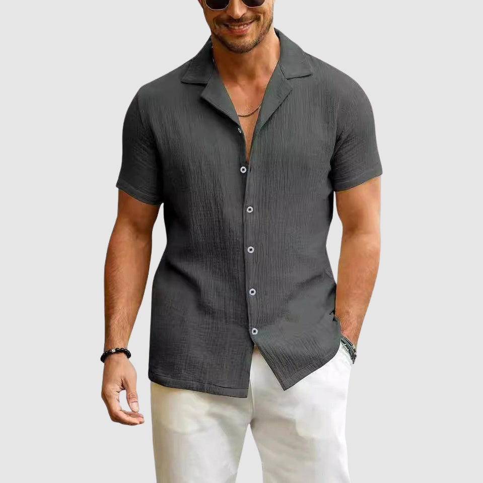 Danny - Men's Crinkle-Textured Camp Collar Shirt