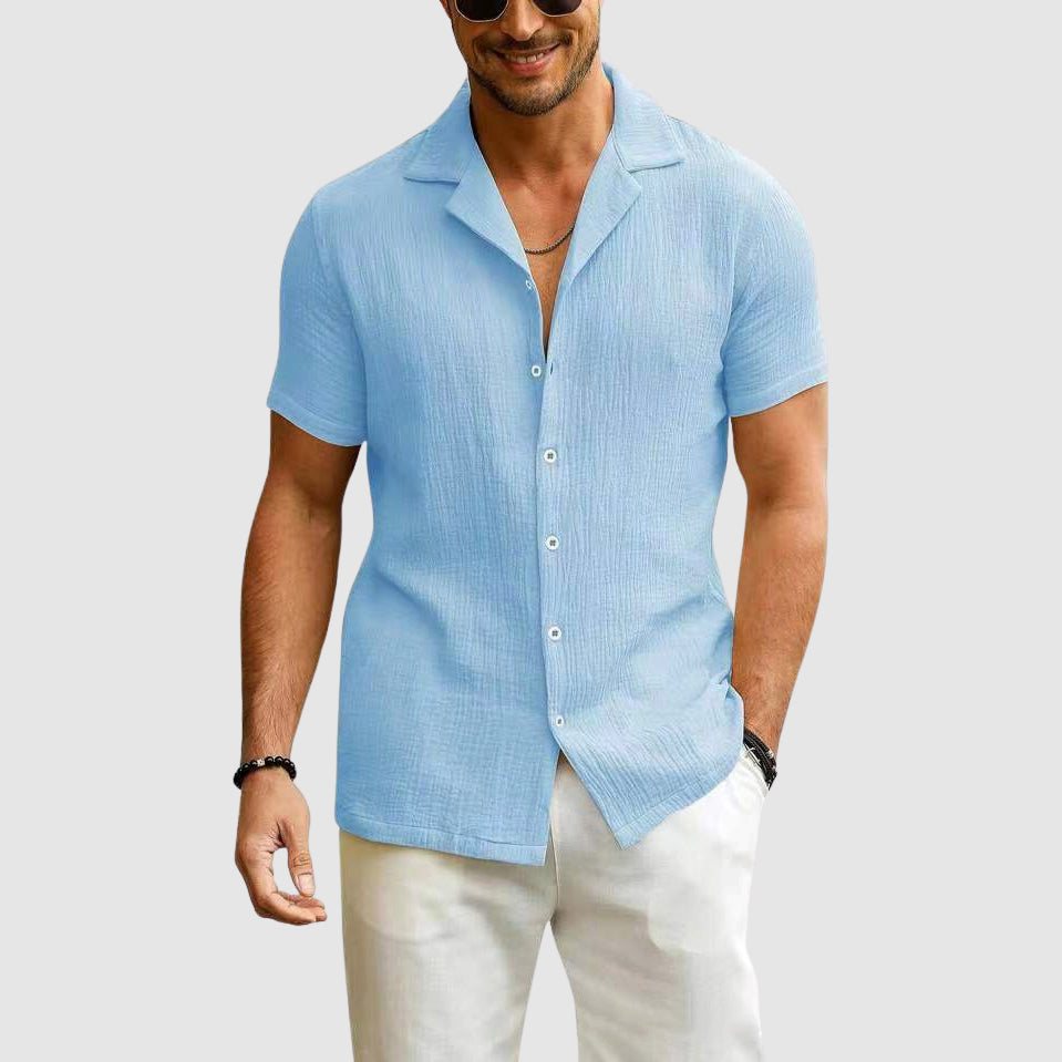 Danny - Men's Crinkle-Textured Camp Collar Shirt