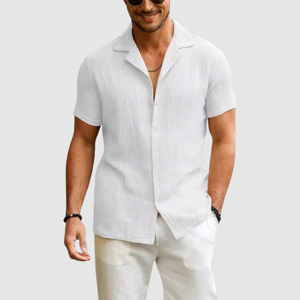 Danny - Men's Crinkle-Textured Camp Collar Shirt
