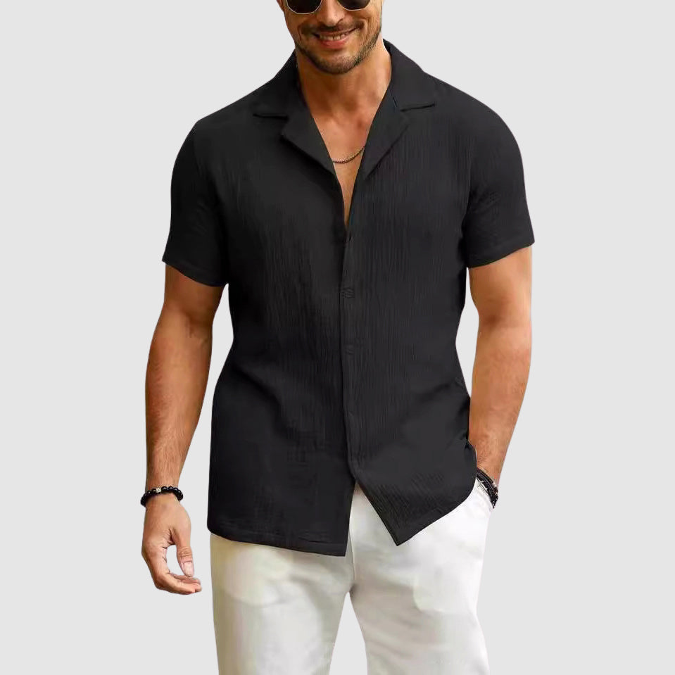 Danny - Men's Crinkle-Textured Camp Collar Shirt