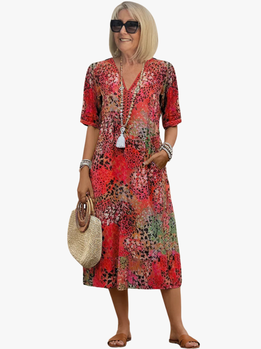 Daphne - Women's Floral Print V-Neck Dress