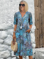Daphne - Women's Floral Print V-Neck Dress