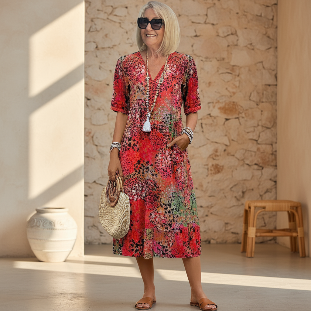 Daphne - Women's Floral Print V-Neck Dress