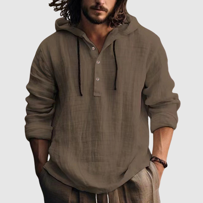 David - Men's Hooded Long Sleeve Button-Front Shirt