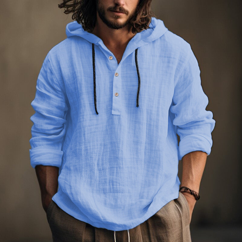 David - Men's Hooded Long Sleeve Button-Front Shirt