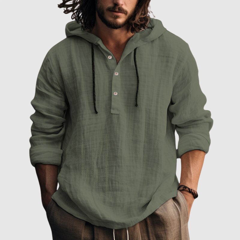 David - Men's Hooded Long Sleeve Button-Front Shirt