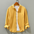 Dean - Men's Textured Cotton Button-Front Long Sleeve Shirt