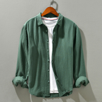 Dean - Men's Textured Cotton Button-Front Long Sleeve Shirt