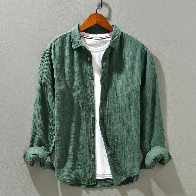 Dean - Men's Textured Cotton Button-Front Long Sleeve Shirt