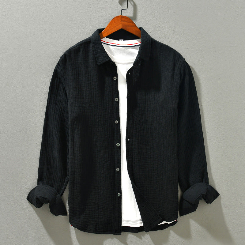 Dean - Men's Textured Cotton Button-Front Long Sleeve Shirt
