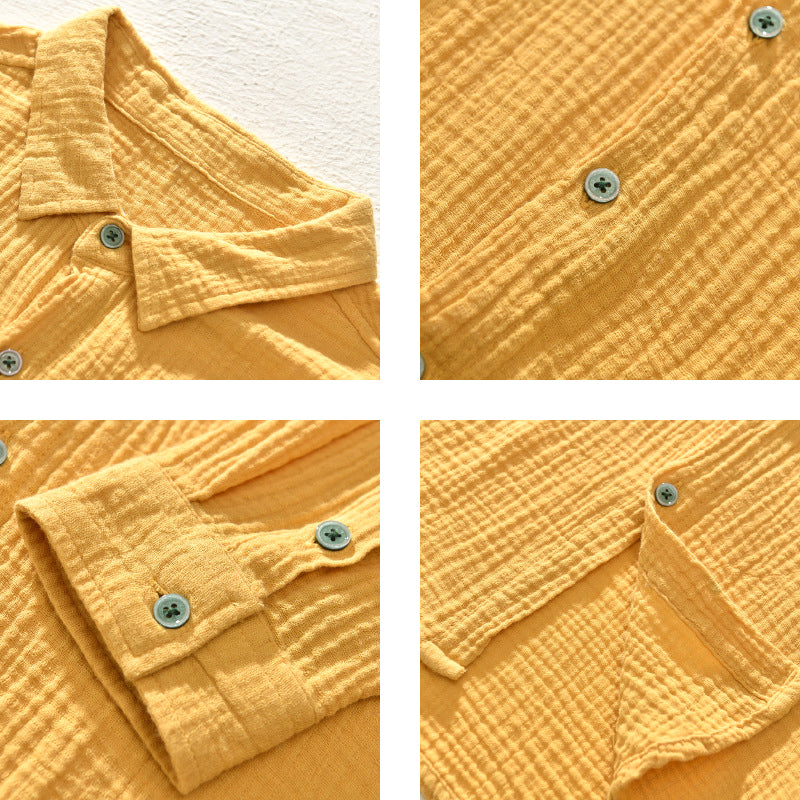Dean - Men's Textured Cotton Button-Front Long Sleeve Shirt