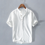 Declan - Men's Mandarin Collar Button-Front Linen Shirt