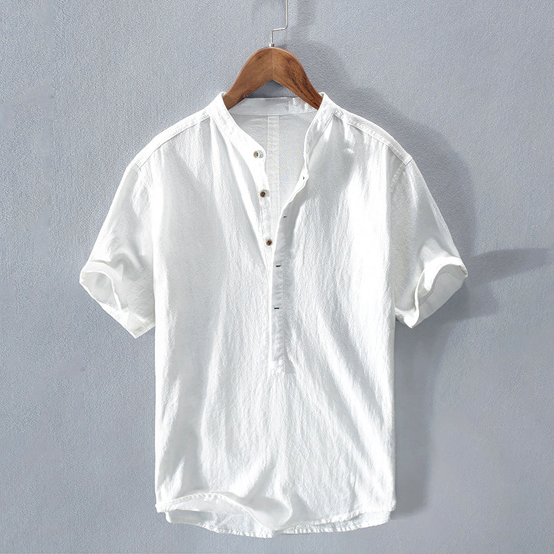 Declan - Men's Mandarin Collar Button-Front Linen Shirt